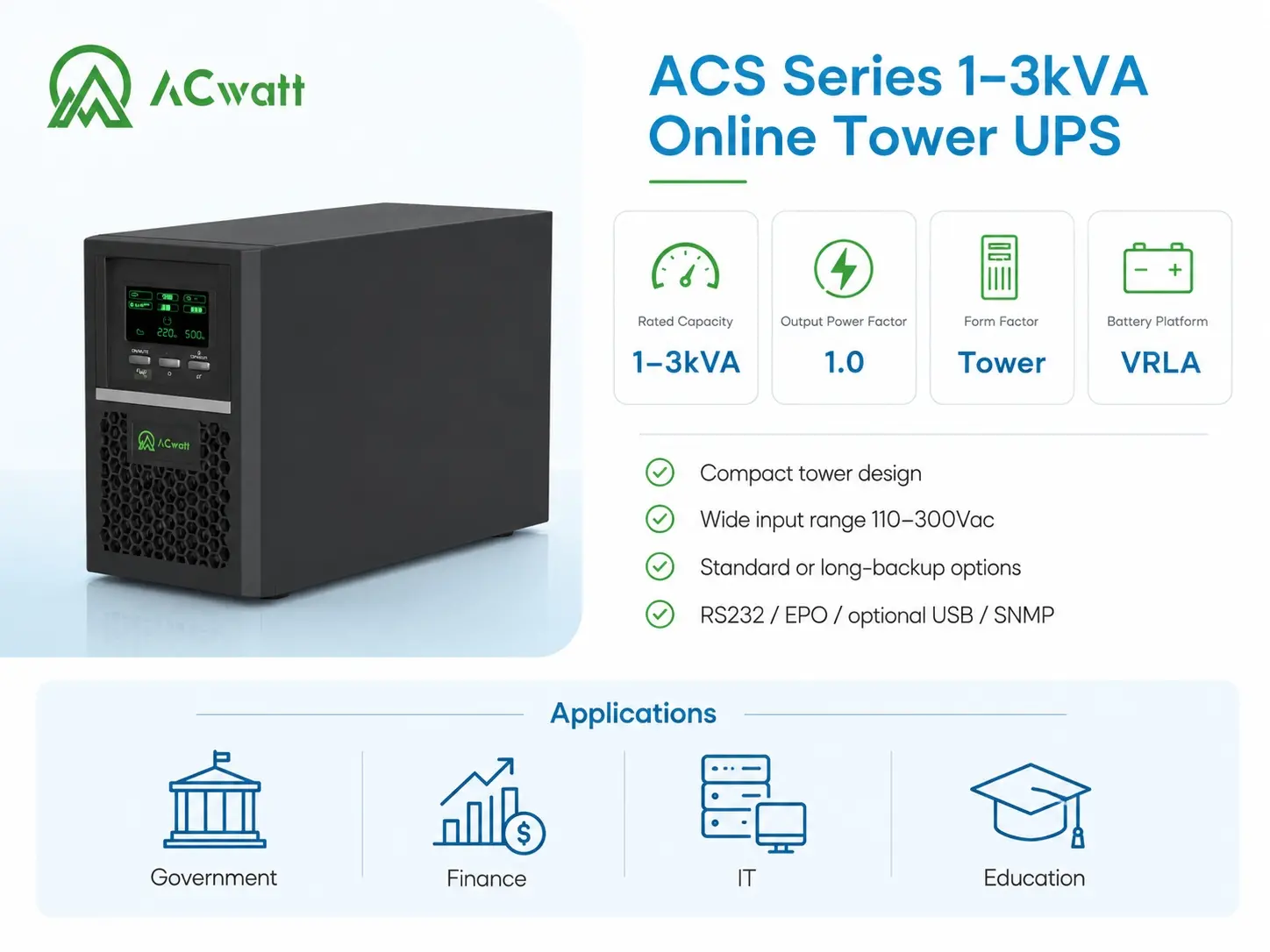 ACS Series 1~3kVA online Tower UPS