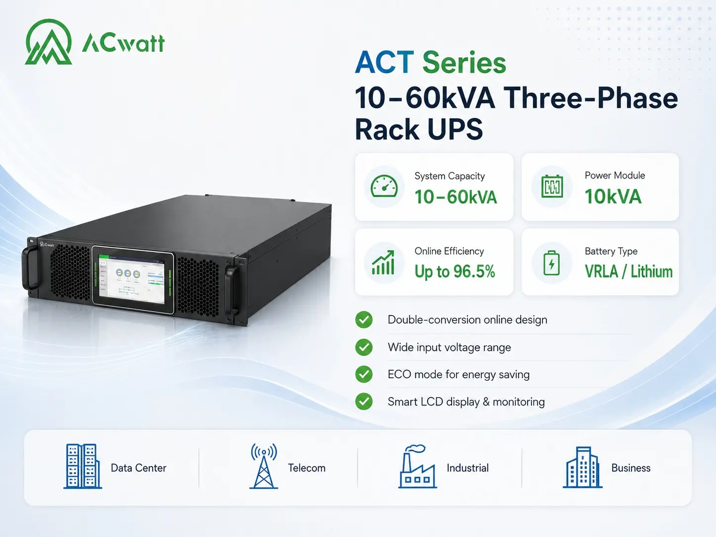 ACT Series 10&ndash;60kVA Three-Phase Rack UPS
